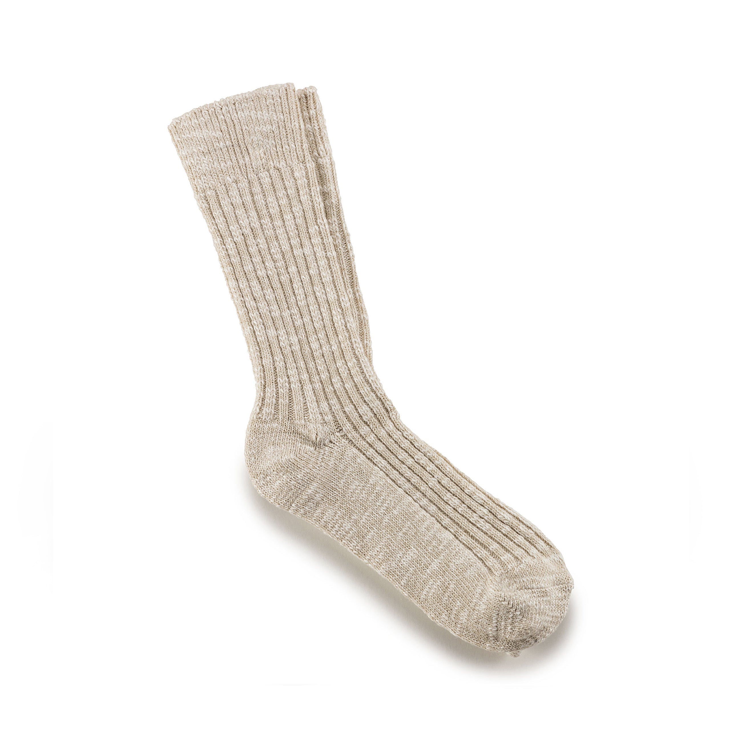 Cotton Slub Socks M Beige White