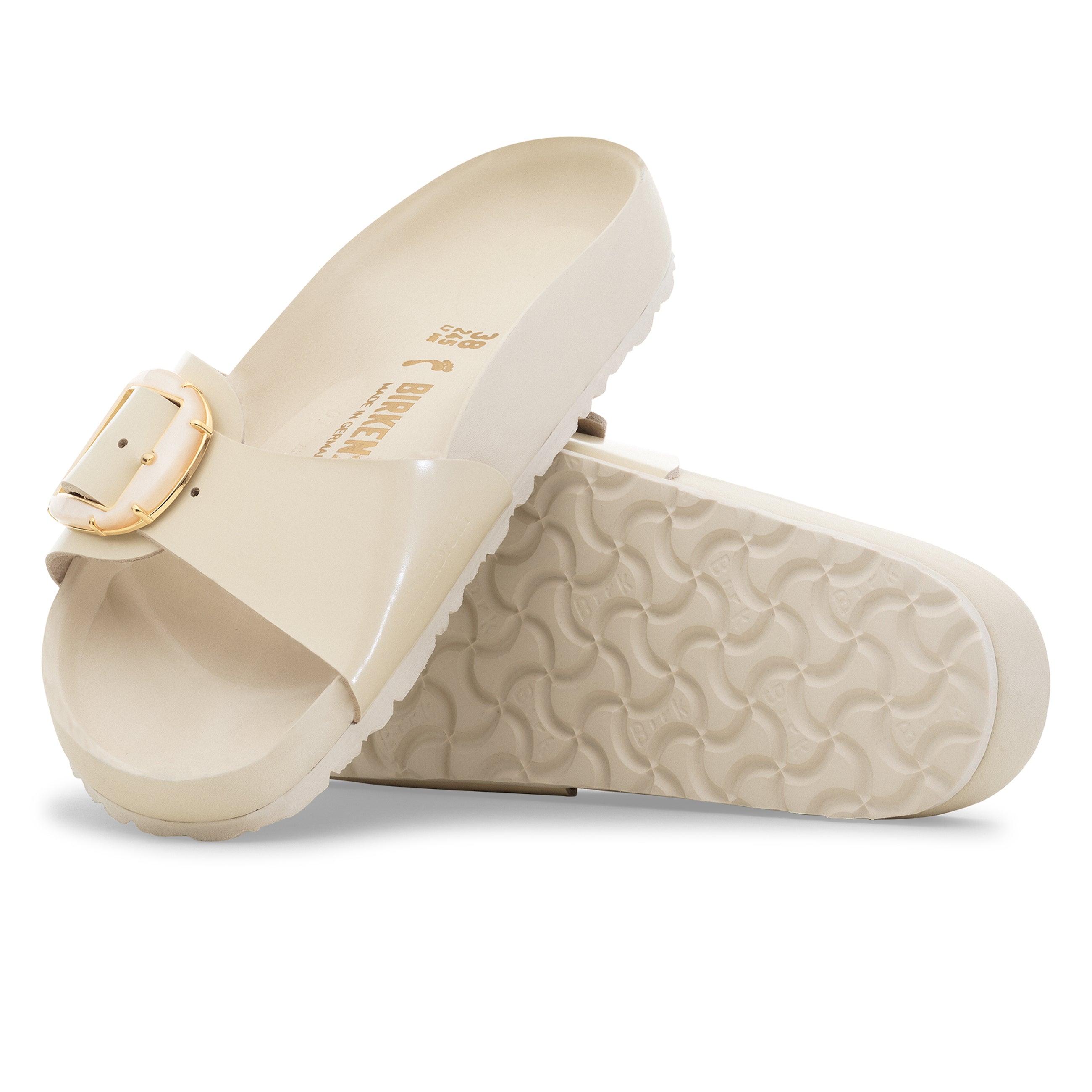 Madrid Pearl Big Buckle High Shine Ecru Natural Leather Patent